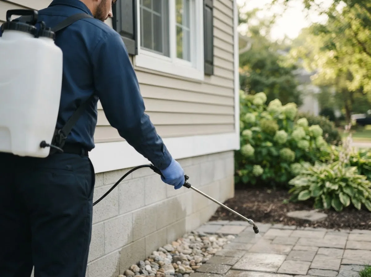 Pest control technician inspecting a home in Cooperstown, ND